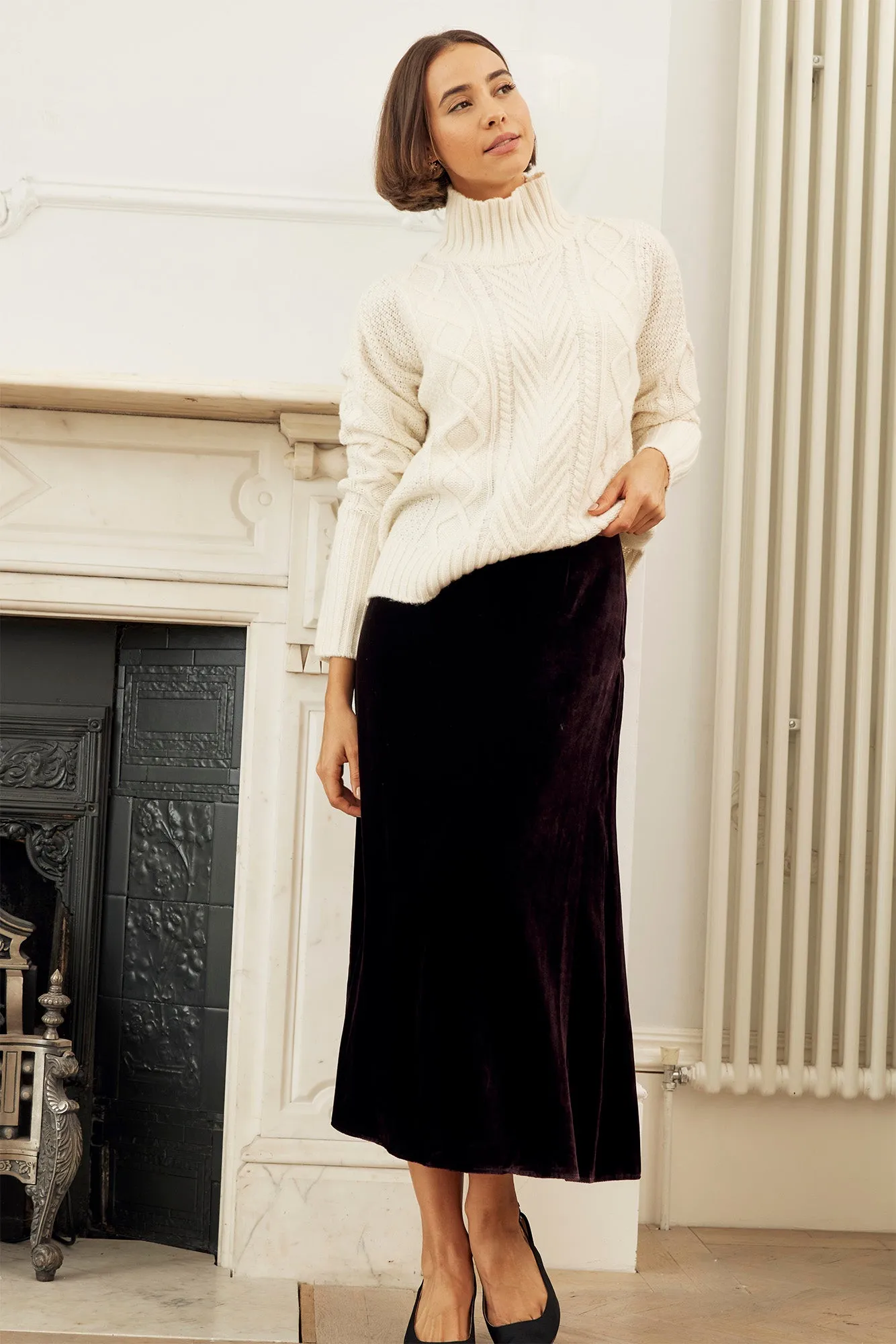 Velvet Midi Skirt | Aubergine Light Touch