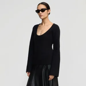 Soft Warmth Simple Knitwear Camilla Seam-Detail Scoop-Neck Sweater