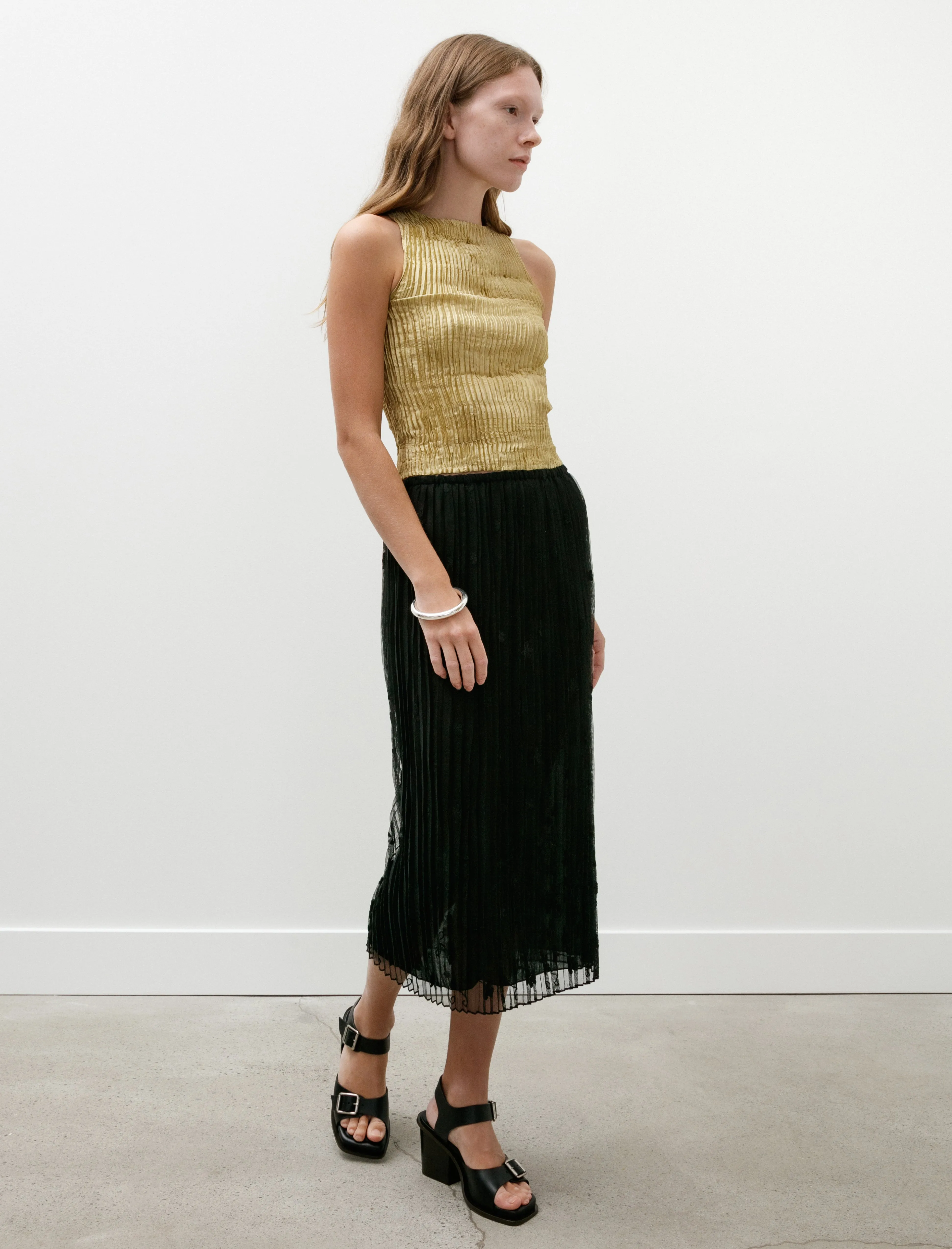 Synthetic Blend Convertible Style Floral Tulle Skirt Black