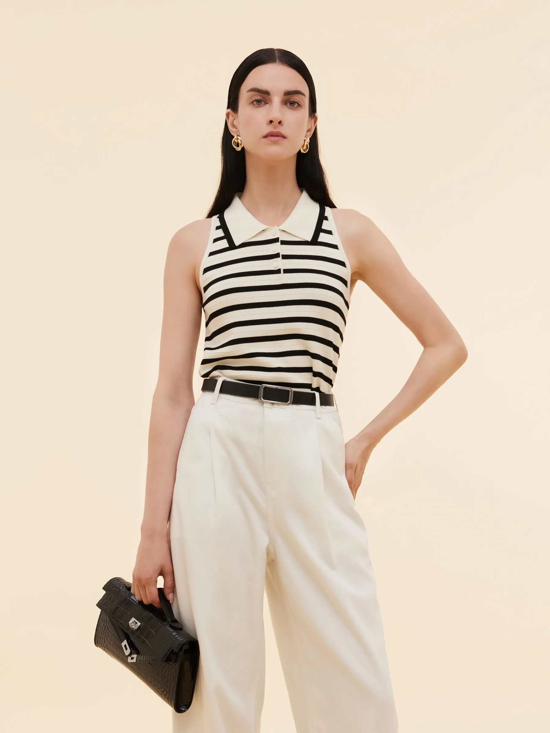 Tencel Blend Stripe Women Knit Tank Top Stay Fresh