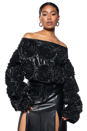 Minimal Staple EASY FAUX LEATHER OFF THE SHOULDER SWEATSHIRT