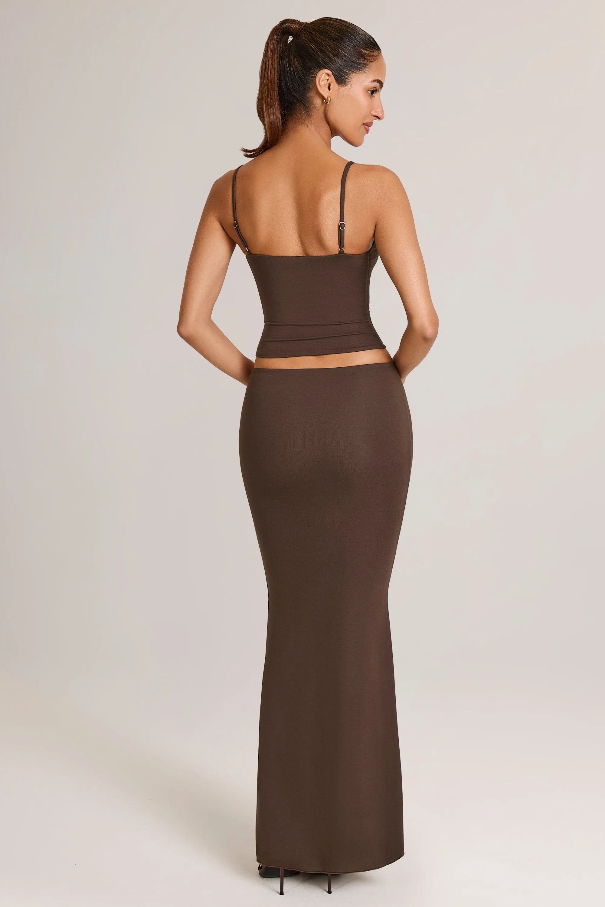 Urban Fashion Day Ready Modal Mid-Rise Fishtail Maxi Skirt in Chocolate Brown
