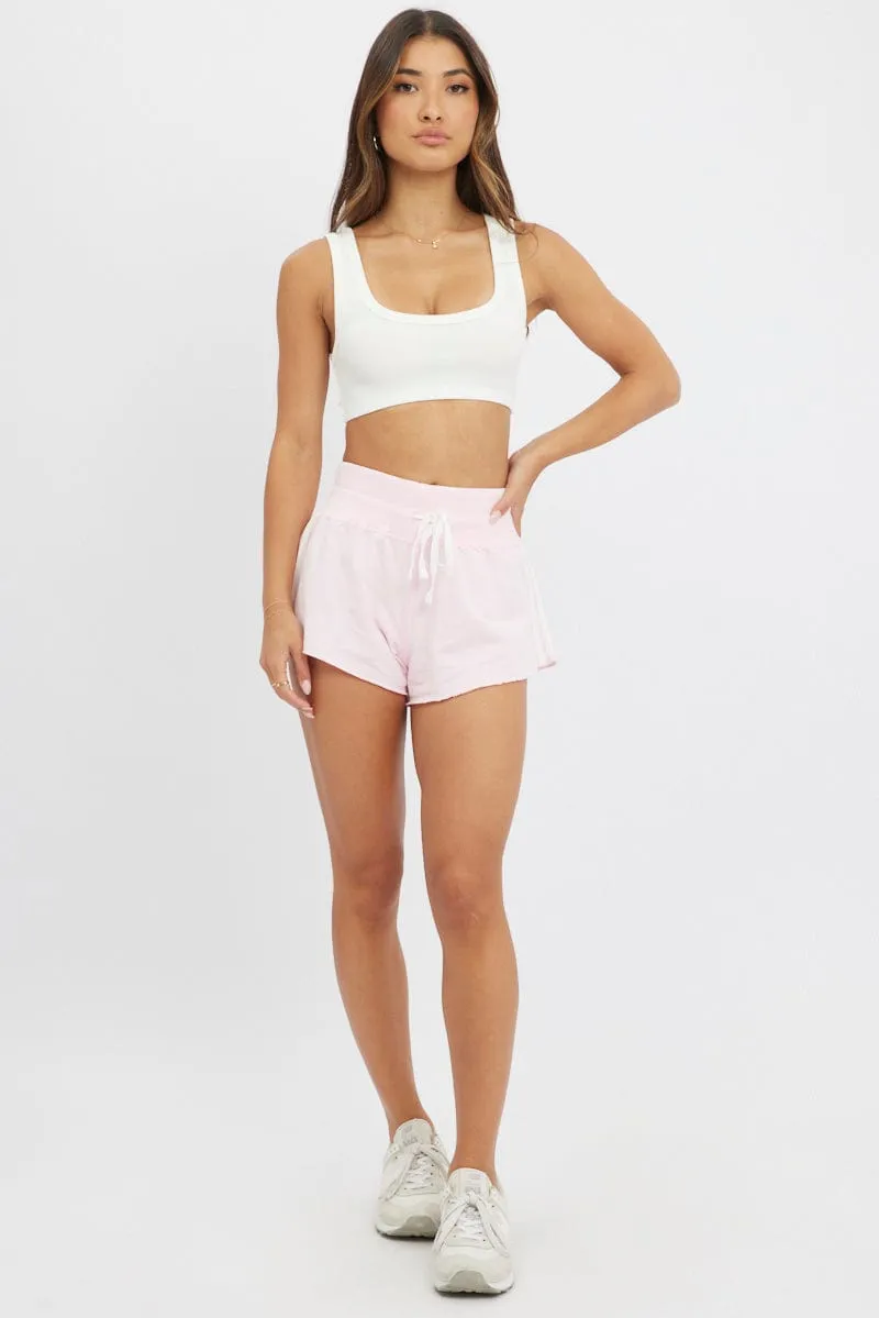 Pink Track Shorts Low Rise Stretch Fabric Casual Shorts