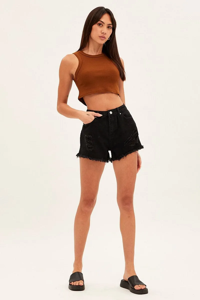 UV protection layer Non Irritating Tags Black Denim Shorts High Rise Distressed Relaxed