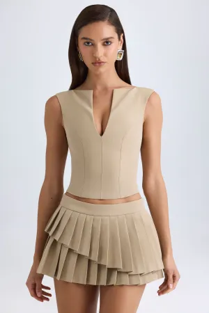 Layered Pleated Low-Rise Mini Skirt in Camel Signature Line