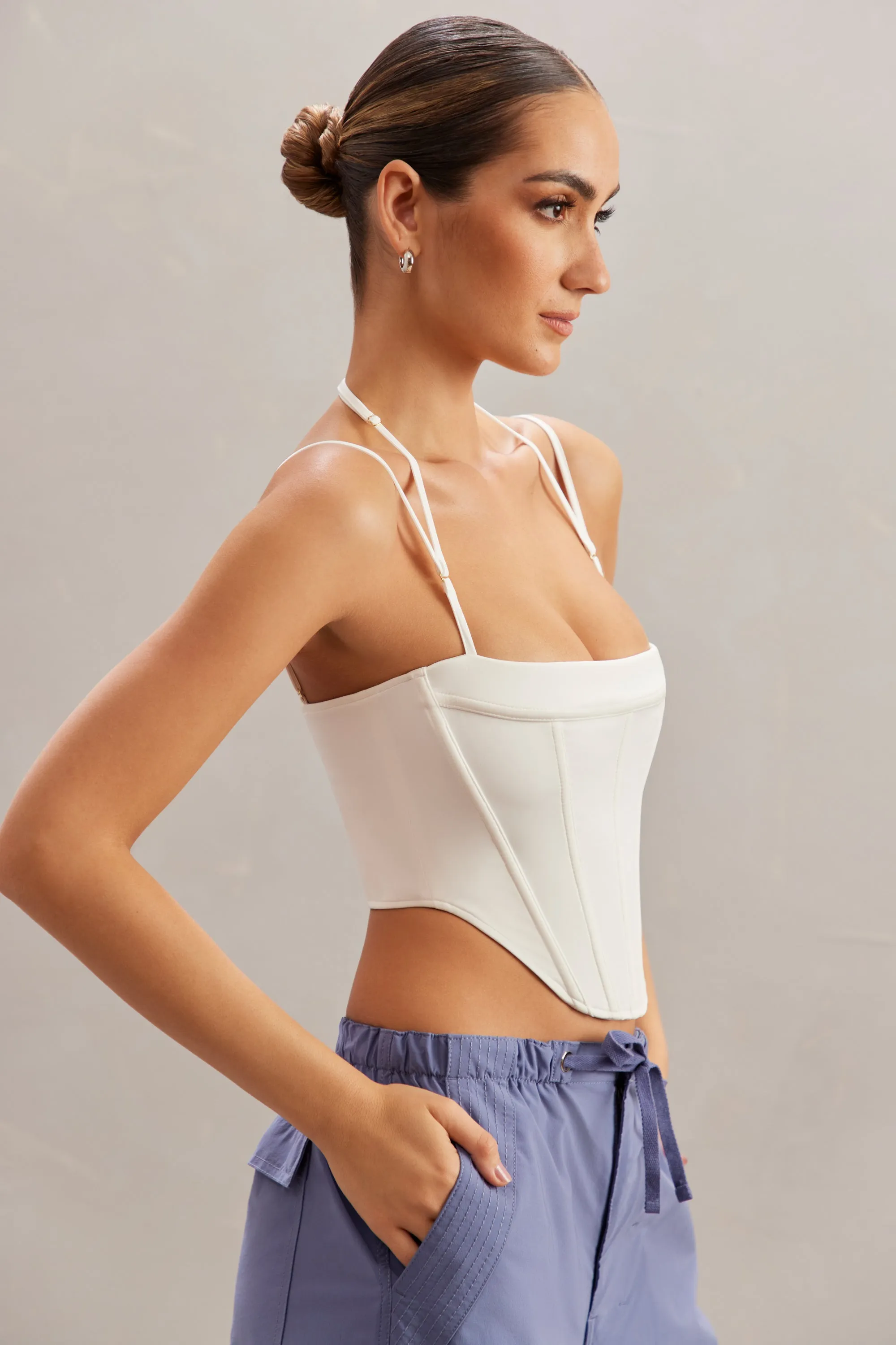 Weather Ready Essential Shirt Square Neck Corset Top in Ivory