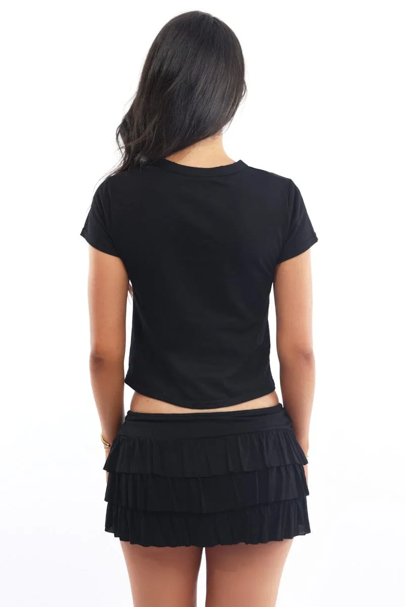 Black Graphic Tee Short Sleeve Layered Wear OversizedSilhouette