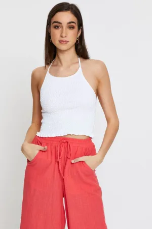 White Halter Top Crop Zero Core