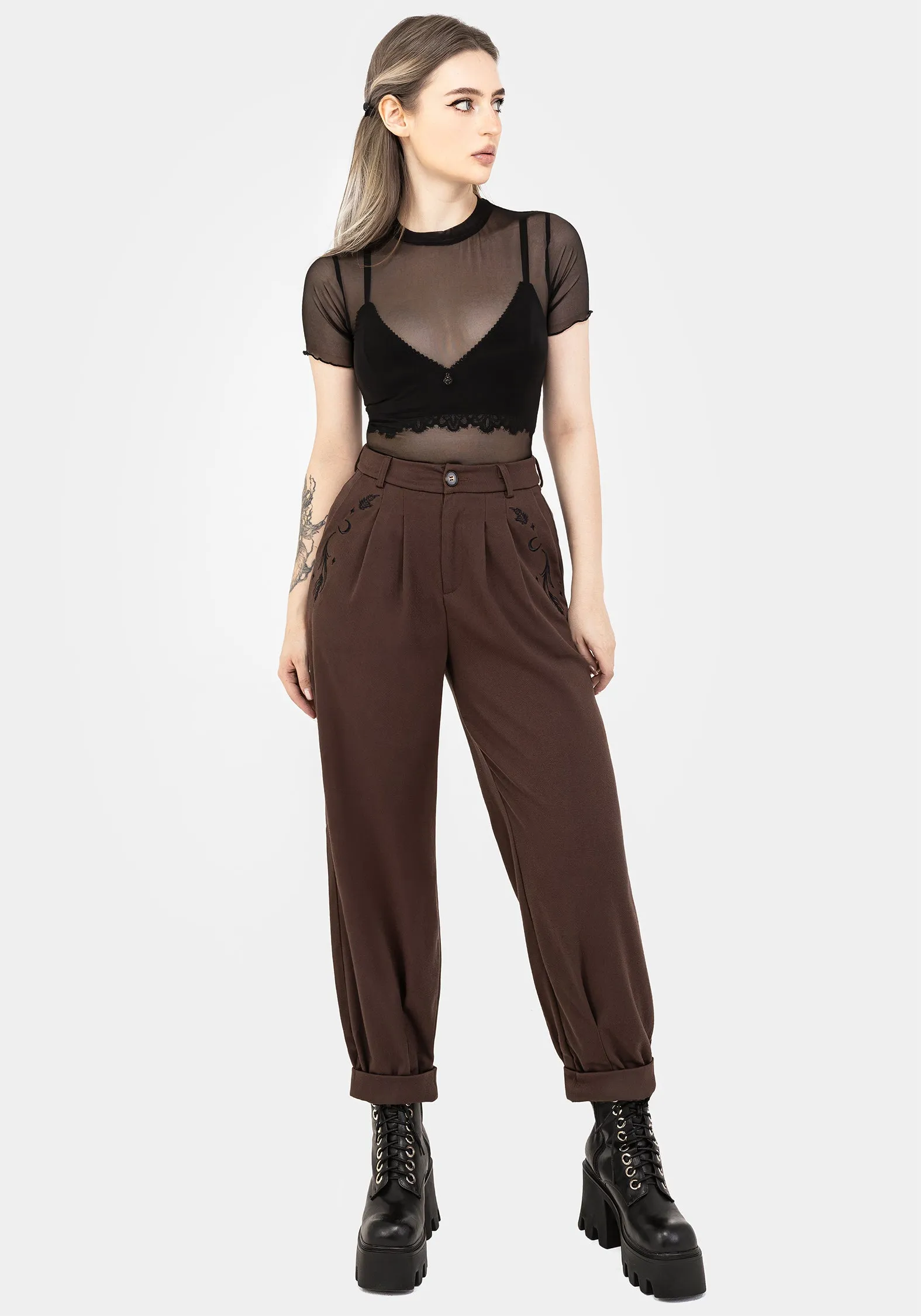 Dianne Embroidered Balloon Trousers Layered Style Abrasion Proof Reinforcements