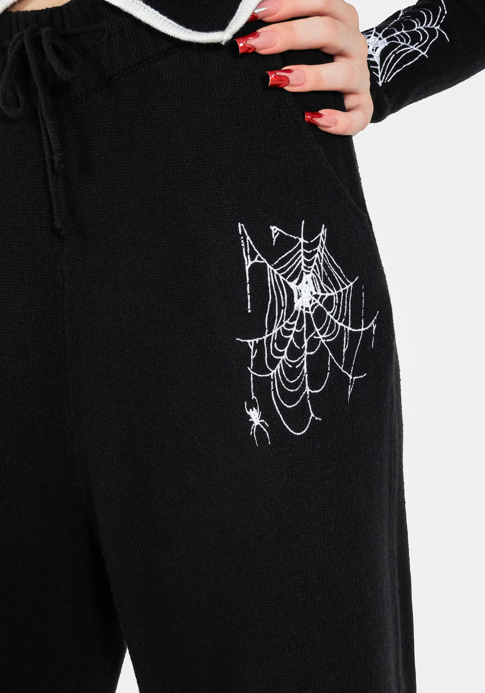 Bold Design ErgonomicStitching Araneae Embroidered Wide Leg Knit Joggers