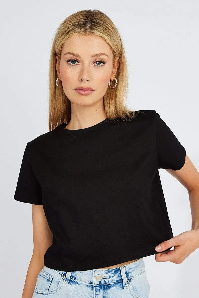 Cozy clothing Black Crop T Shirt Short Sleeve Crew Neck