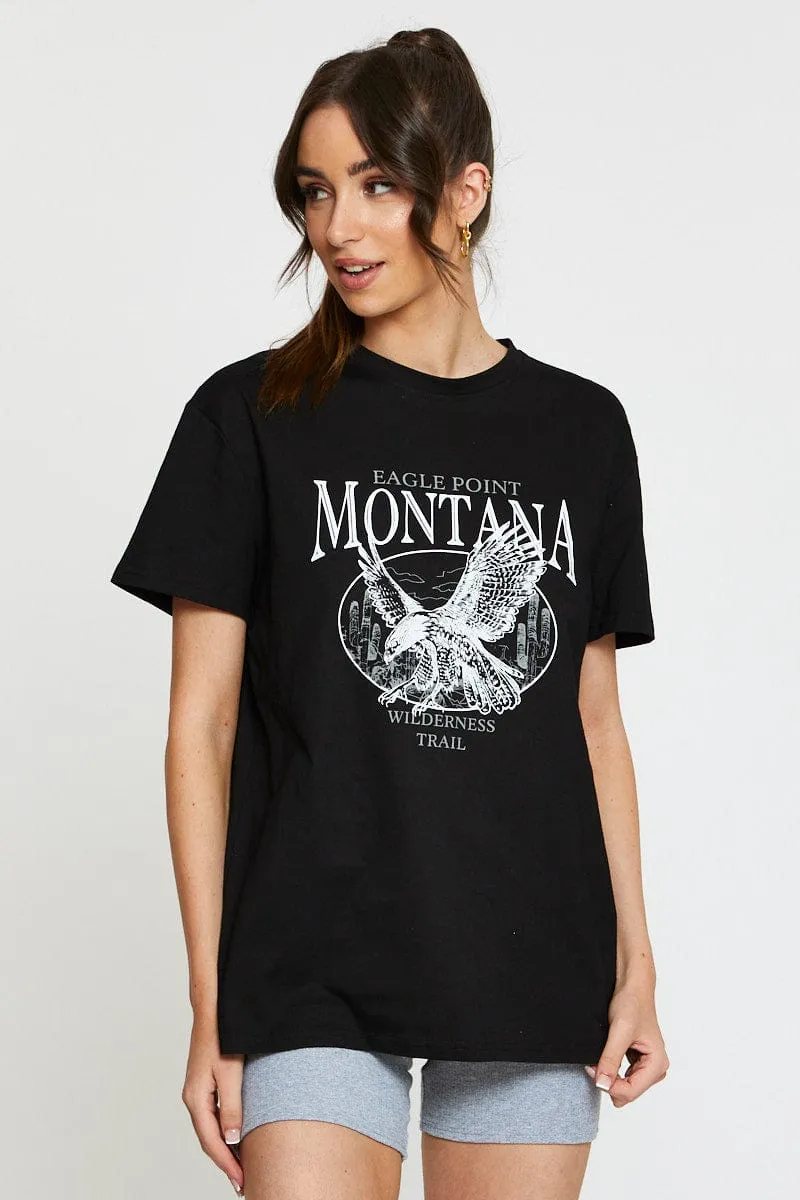 Black Graphic T-Shirt Short Sleeve Silent Mood