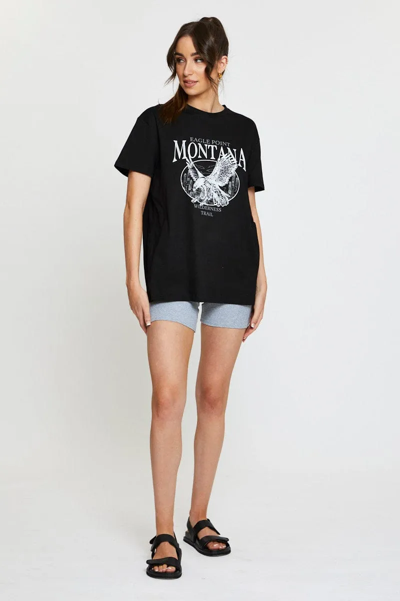 Sequin Glow UltraSoftFinish Black Graphic T-Shirt Short Sleeve