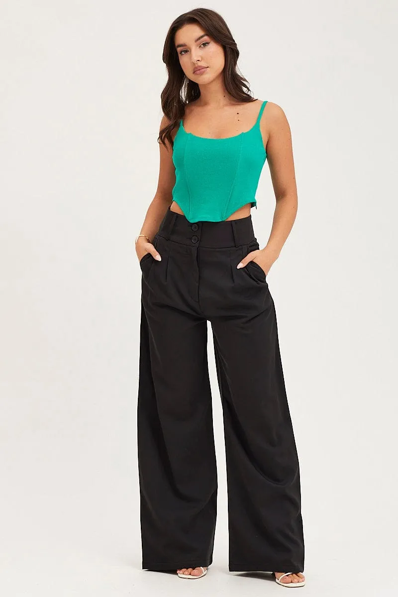 SmoothInnerLining Green Rib Singlet Round Neck