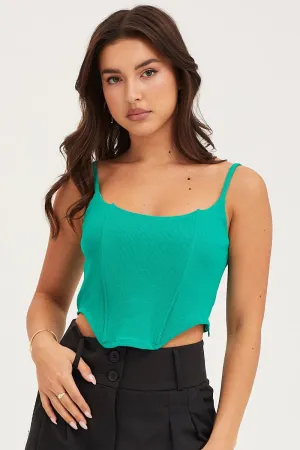 Green Rib Singlet Round Neck Global Glow