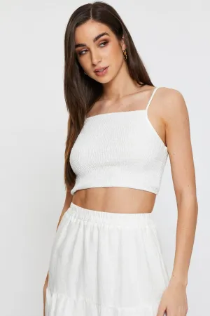 White Singlet Top Sleeveless Loose Fit DoubleStitchReinforcement