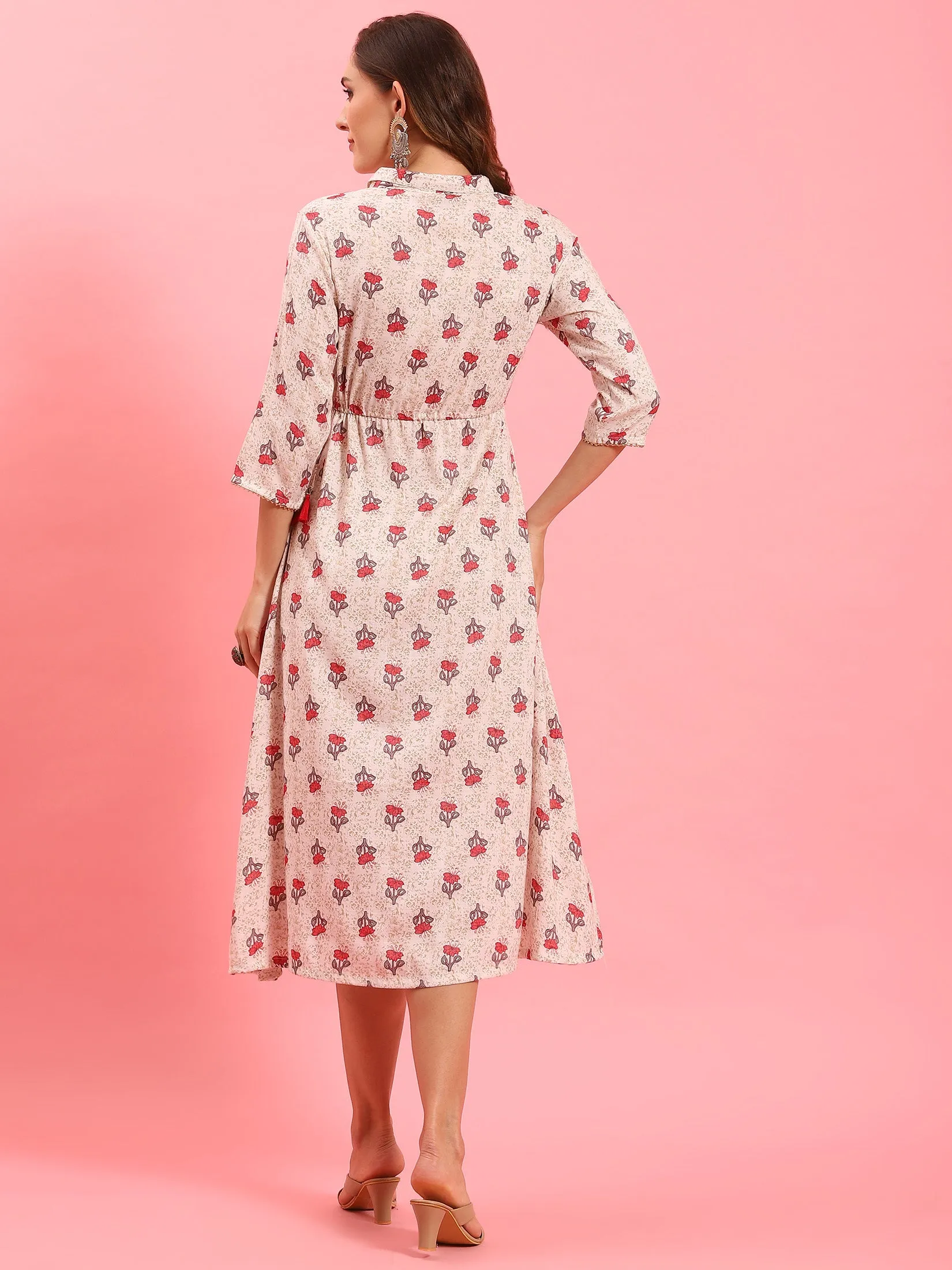 WaterResistant Coating Women White Floral Printed Dress
