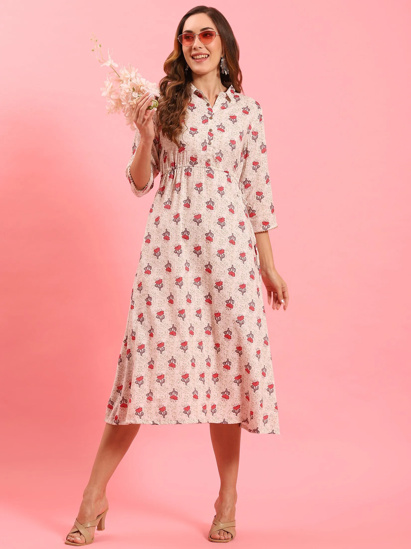 VentilatedKnit Weather Ready Women White Floral Printed Dress