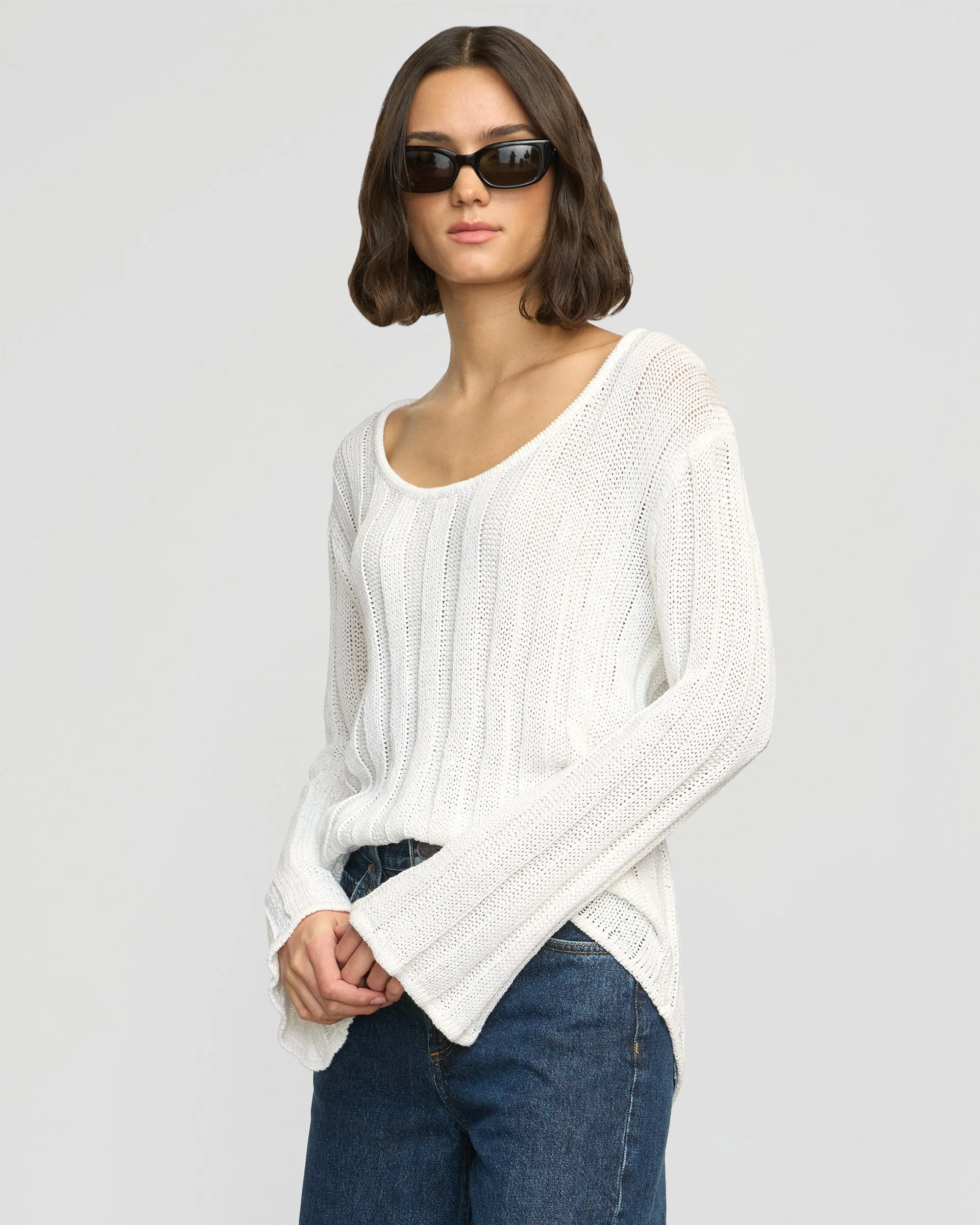 Simple Knit Comfortable Wear Leah Ribbed Scoop-Neck Sweater