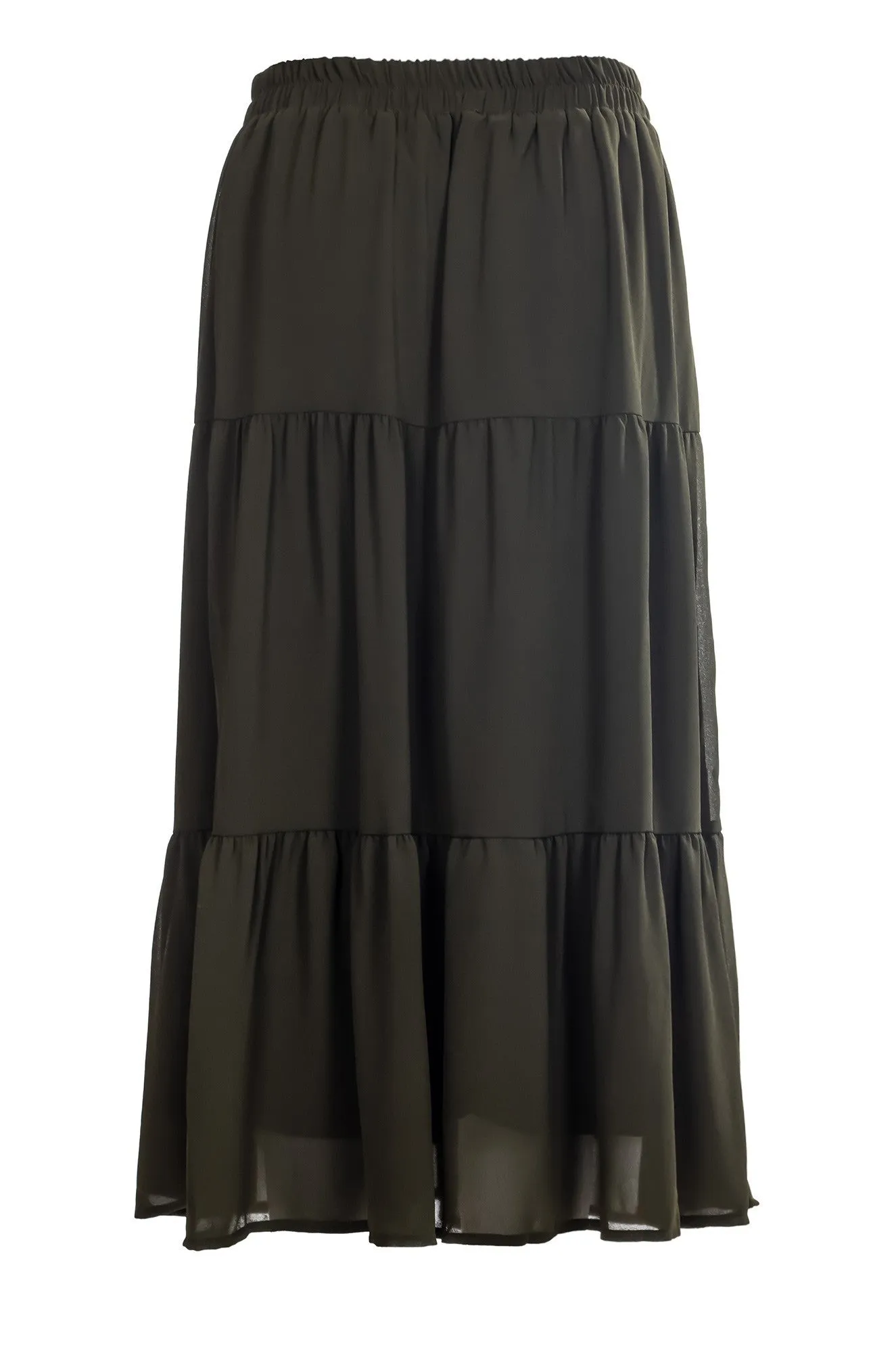 Soft Texture Lined plain Chiffon Skirt | OLIVE | 8543A1