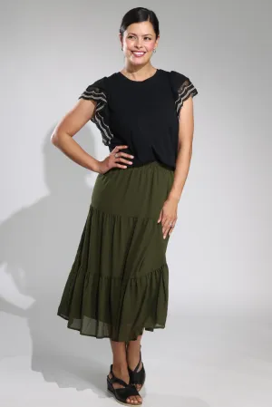 Soft Focus Lined plain Chiffon Skirt | OLIVE | 8543A1