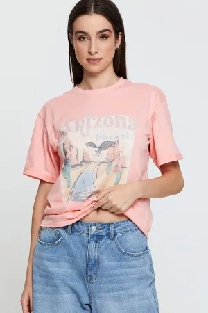 Pink Graphic T-Shirt Short Sleeve Comfy Comfort