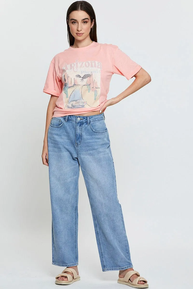 Unisex Fit No Shrink Fabric Pink Graphic T-Shirt Short Sleeve