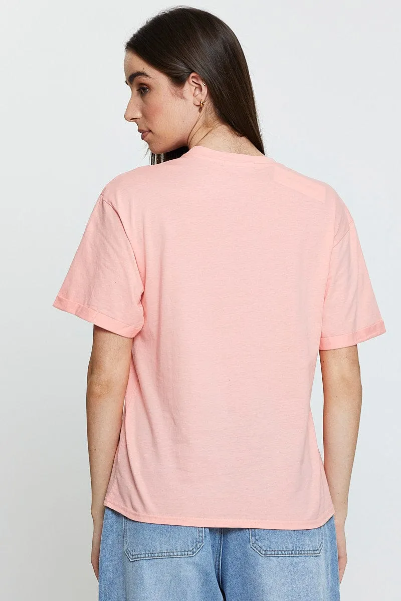 Pink Graphic T-Shirt Short Sleeve High-Quality Fabric
