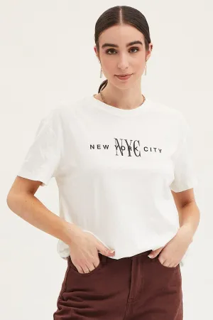 Easy-to-Style Top Cozy Style White Graphic T-Shirt Short Sleeve