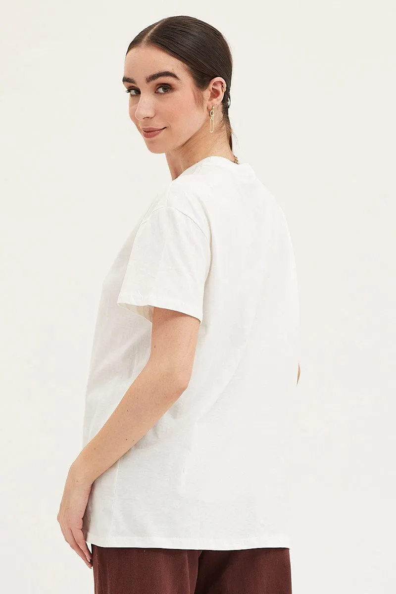 Bright Color White Graphic T-Shirt Short Sleeve