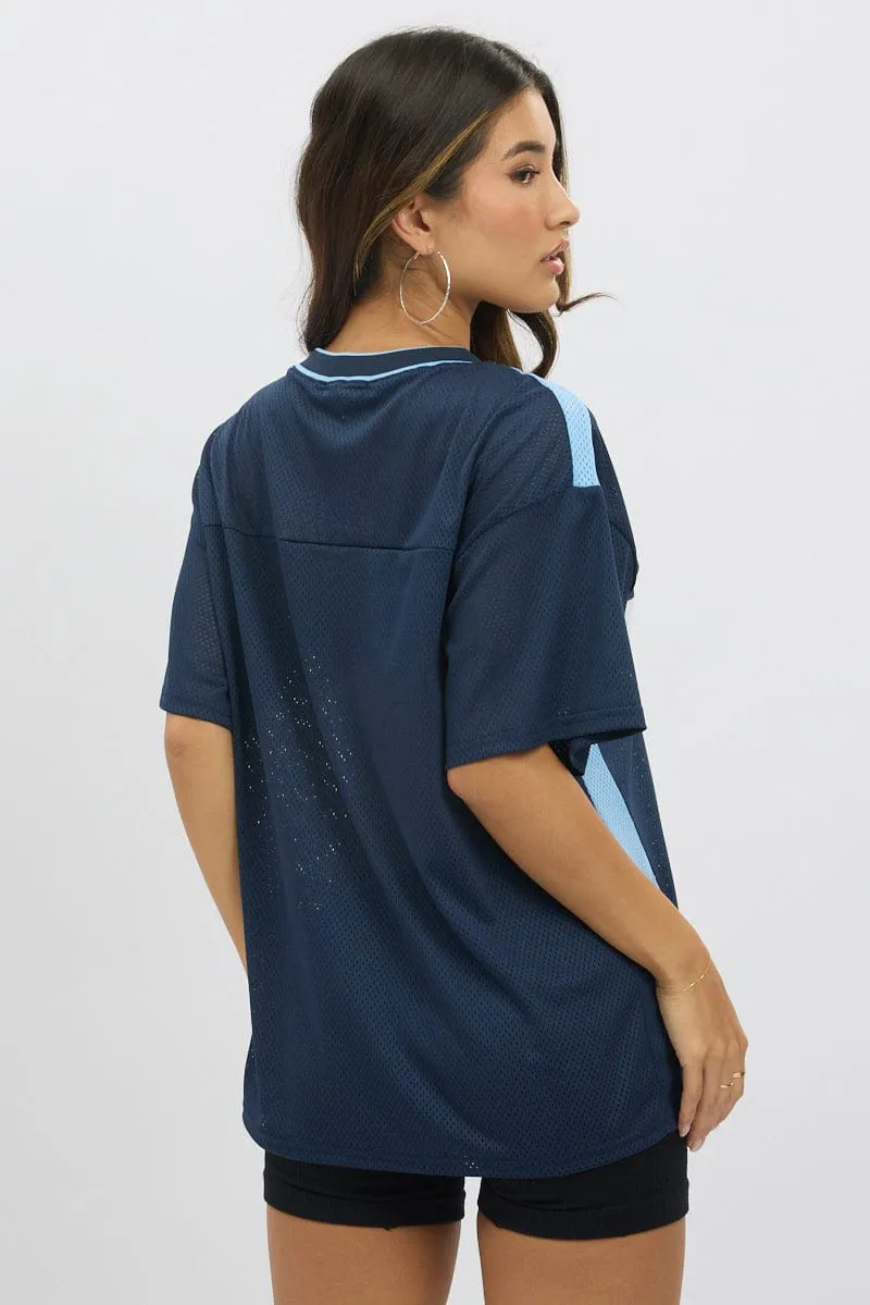 Active Style Trend Easy-to-Match Blue Sport Tee Short Sleeve