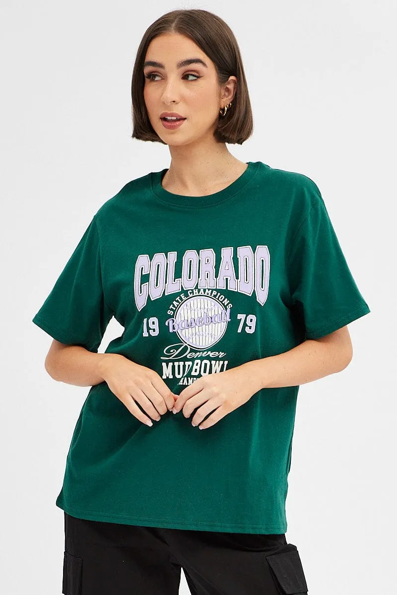 Timeless Piece Luxury exclusivity Green Tee Round Neck Short Sleeve Graphic Print
