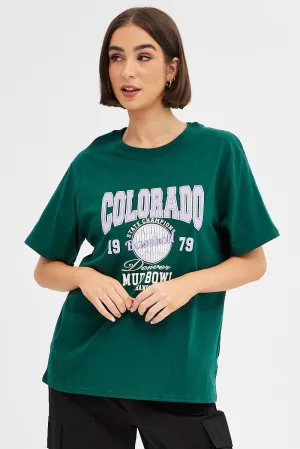 Timeless Piece Luxury exclusivity Green Tee Round Neck Short Sleeve Graphic Print