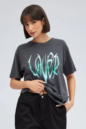 Grey Graphic Tee Short Sleeve Round Neck StretchComfortWeave