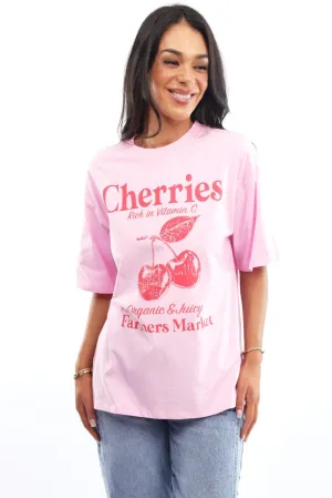Pink Graphic Tee Short Sleeve Flexible Collar