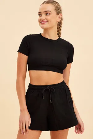 fitness industry Fair trade Black Prea Rib Drawstring Short