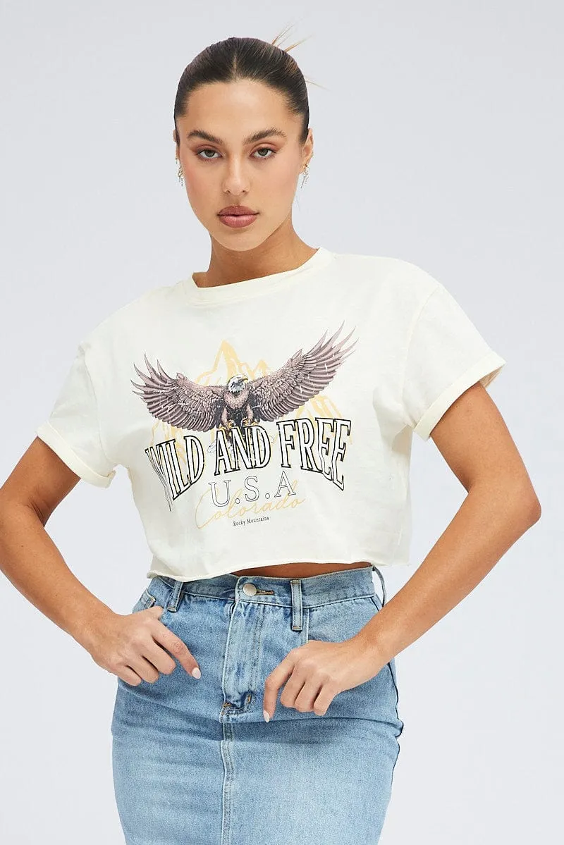 Nude Graphic Eagle Mountains Crop Oversized Tee T-shirt Hypoallergenic Textile