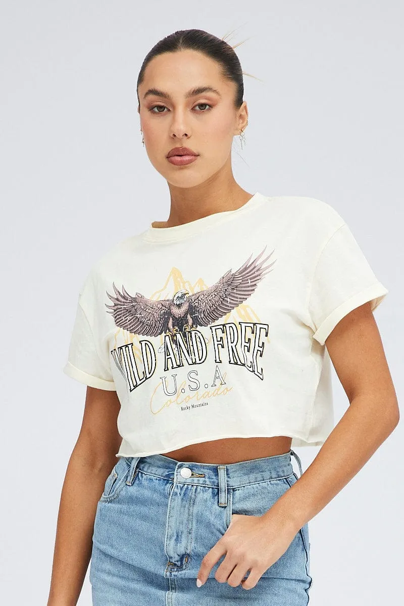 High-Quality Fabric Seasonal Must-Have Nude Graphic Eagle Mountains Crop Oversized Tee T-shirt