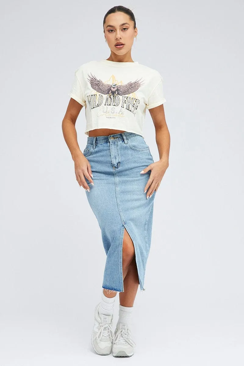 Smooth Flatlock Stitching Chic Look Nude Graphic Eagle Mountains Crop Oversized Tee T-shirt
