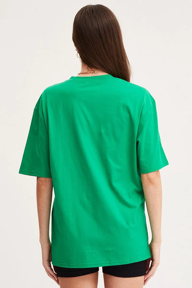 Green Graphic T-Shirt Short Sleeve Embroided Relaxing Fit All-day Comfort