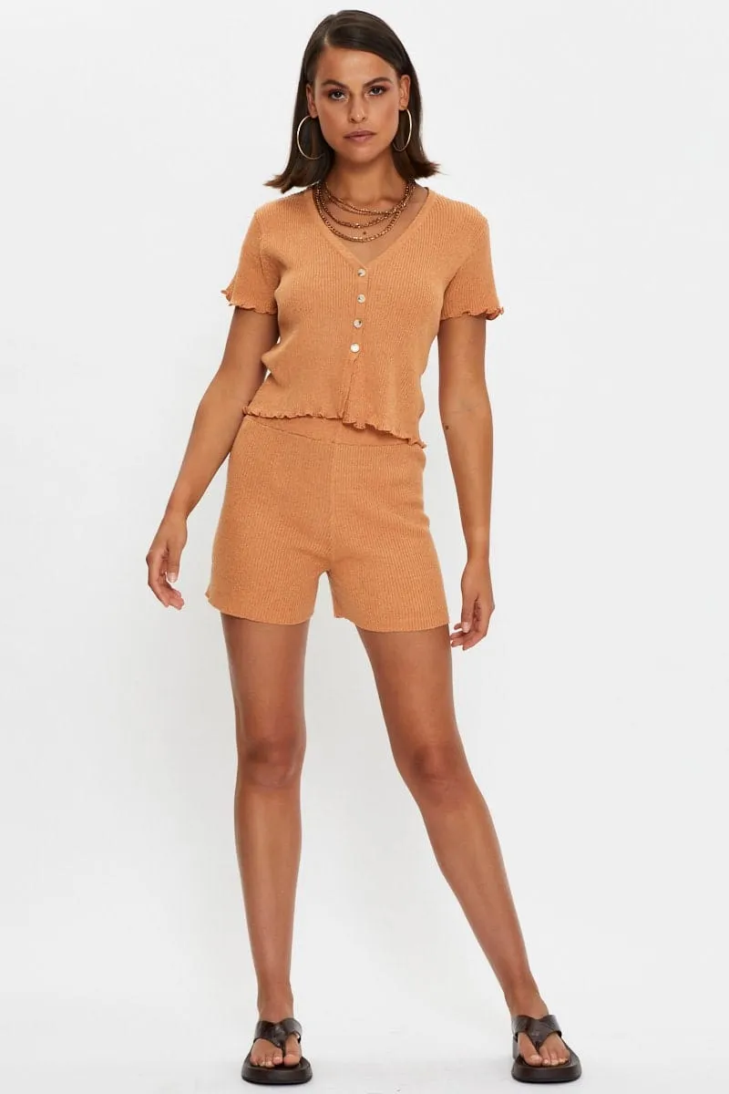WideLegOpening Brown Knit Shorts