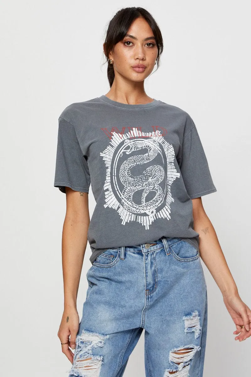 Grey Graphic T Shirt Short Sleeve Cozy Essentials