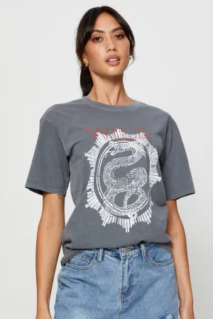 Casual Statement LightweightBlend Grey Graphic T Shirt Short Sleeve