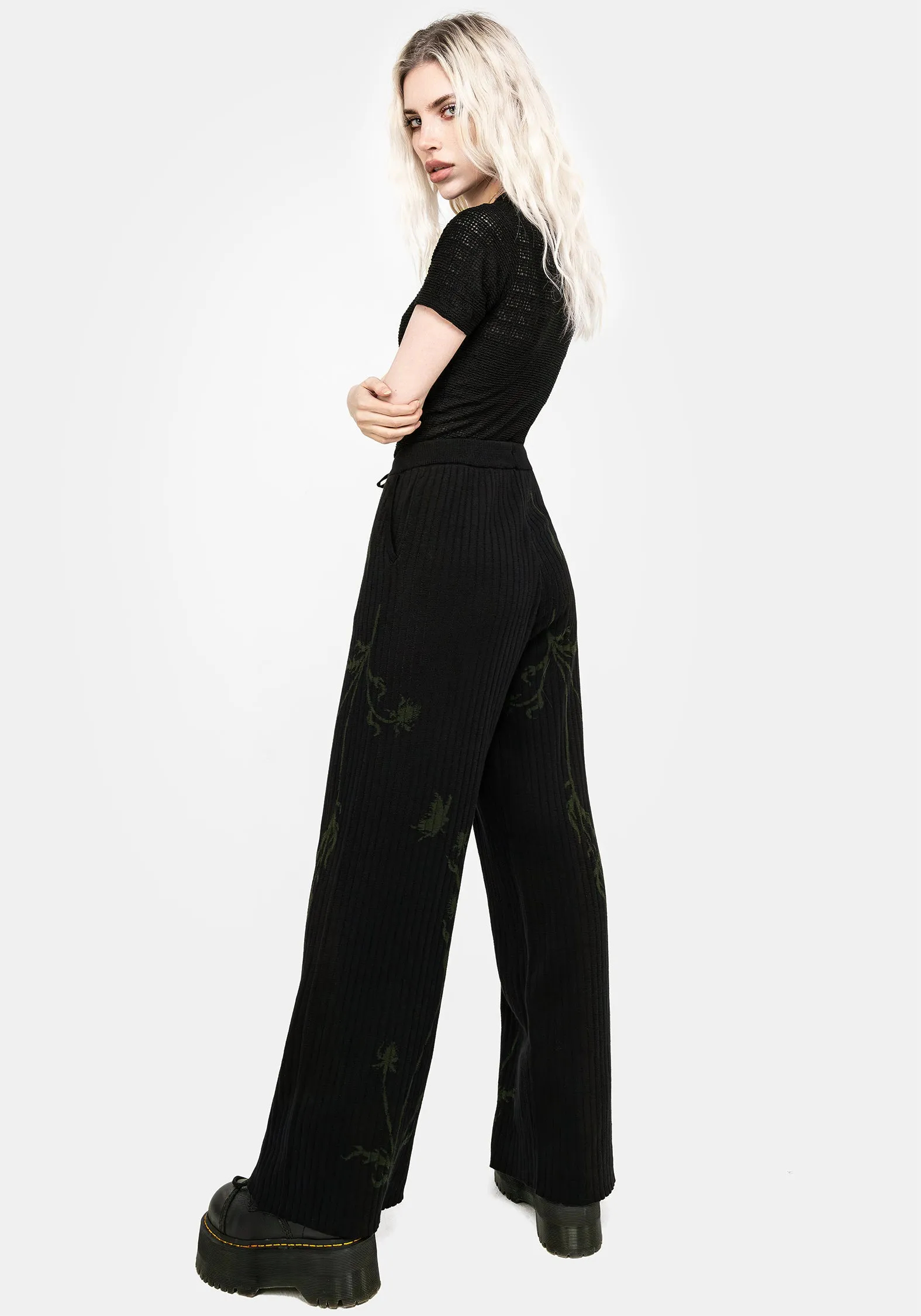 Diastella Floral Jacquard Rib Knit Trousers HeatRegulatingLining Quick Dry Technology
