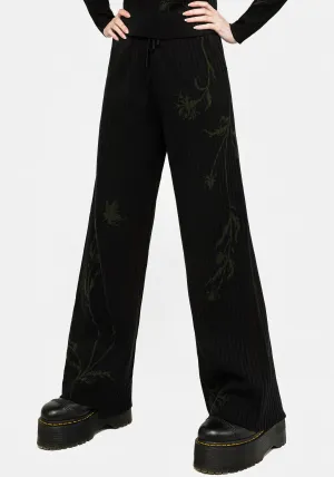 Diastella Floral Jacquard Rib Knit Trousers Smooth Fit Lining Breathable back panel