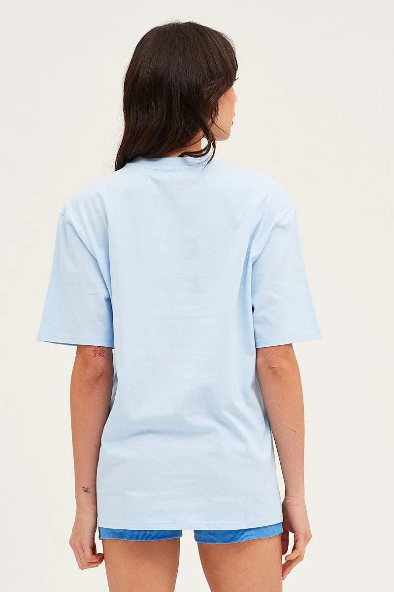 Sporty Fashion ZeroWaste Production Blue Short Sleeve Graphic Tee