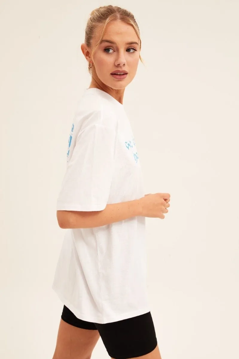 White Graphic T Shirt Short Sleeve Crew Neck SlimFitDesign