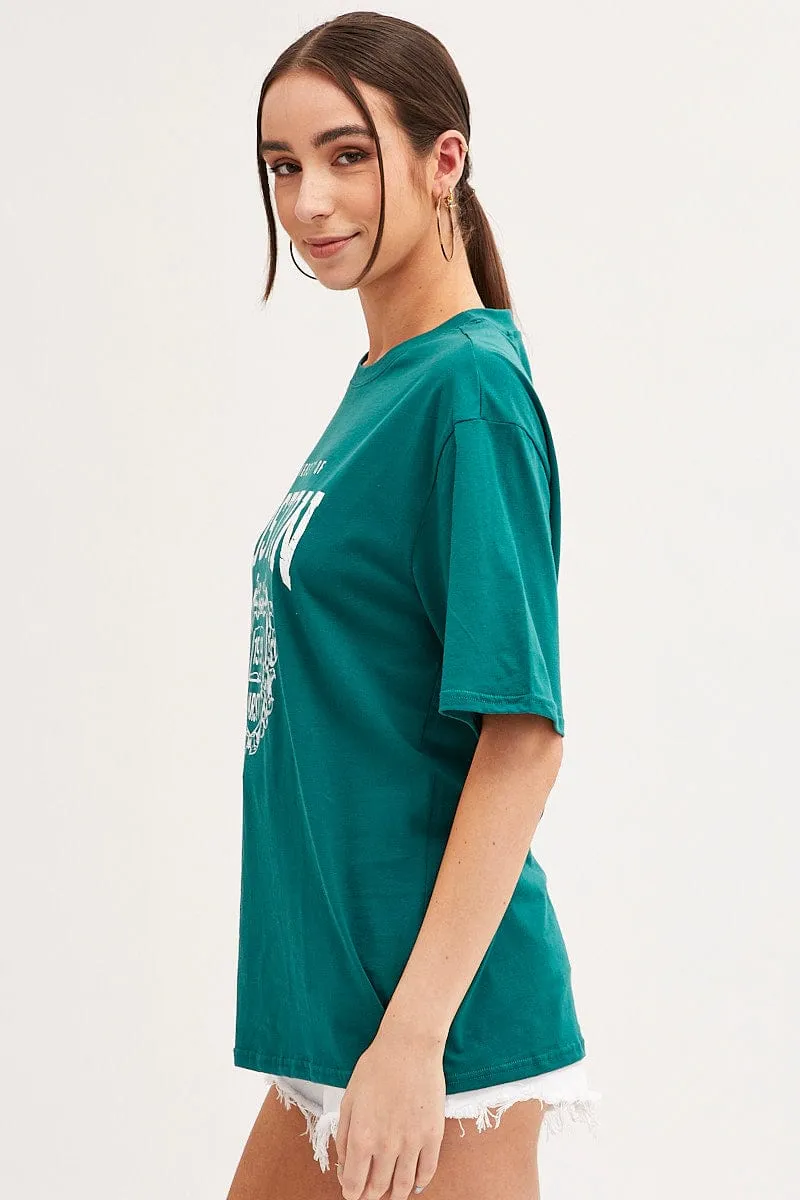 Microfiber Blend Functional Style Green T Shirt Short Sleeve Crew Neck Boston Cotton