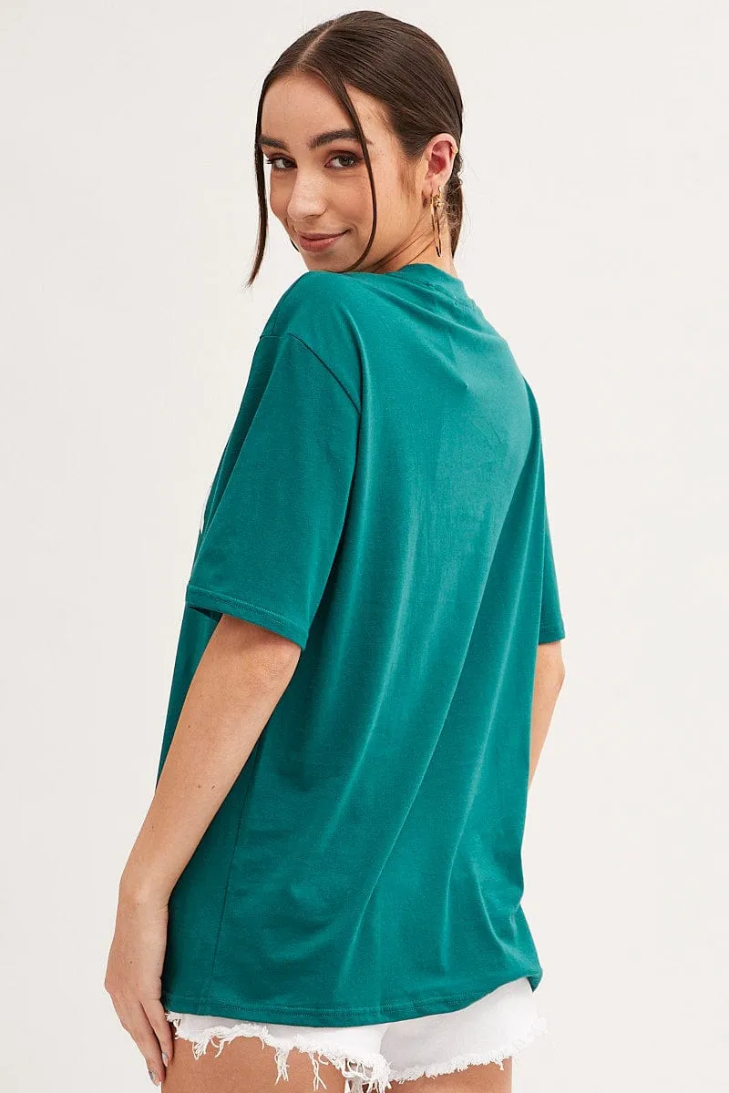 Green T Shirt Short Sleeve Crew Neck Boston Cotton Modern Design