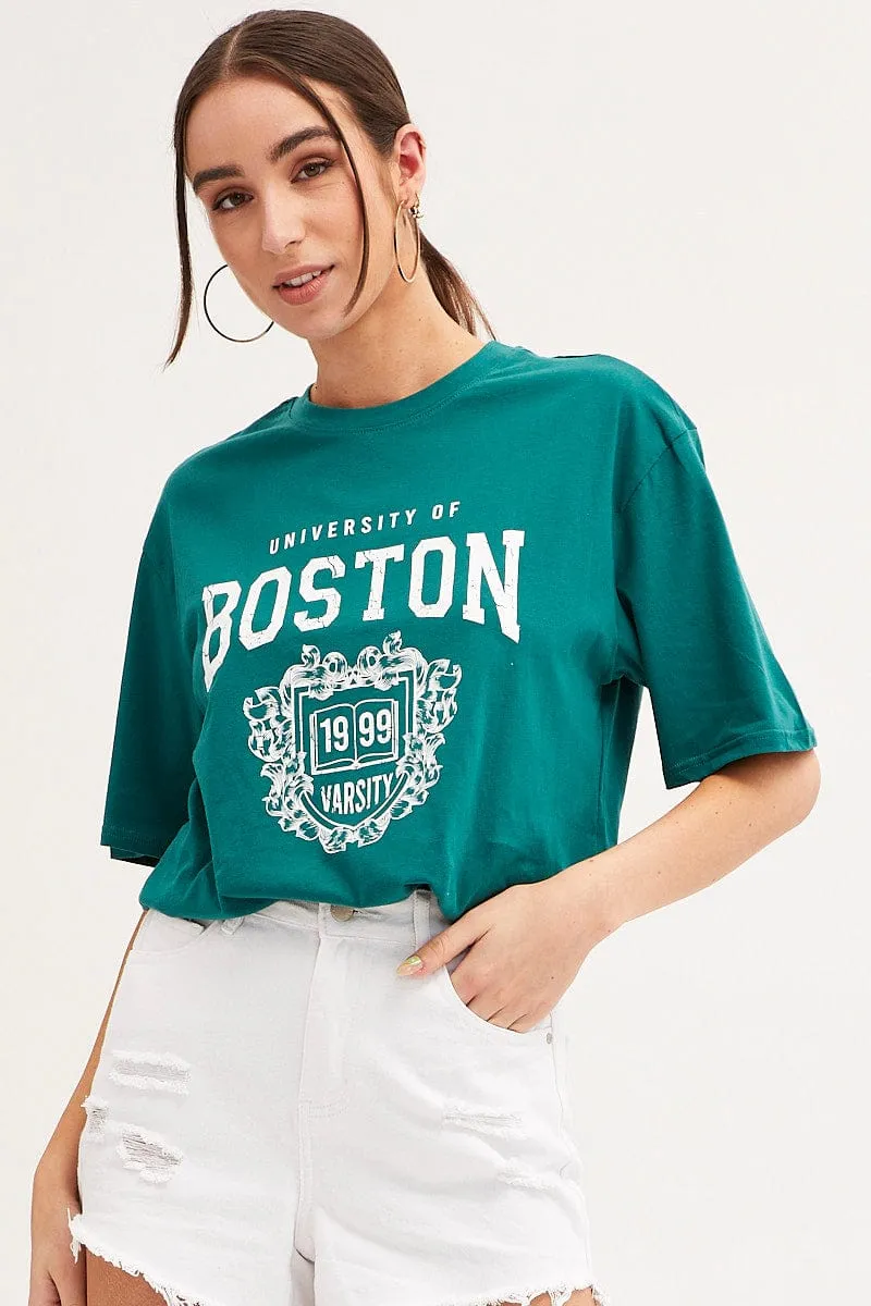 Odor-resistant Essential Layer Green T Shirt Short Sleeve Crew Neck Boston Cotton